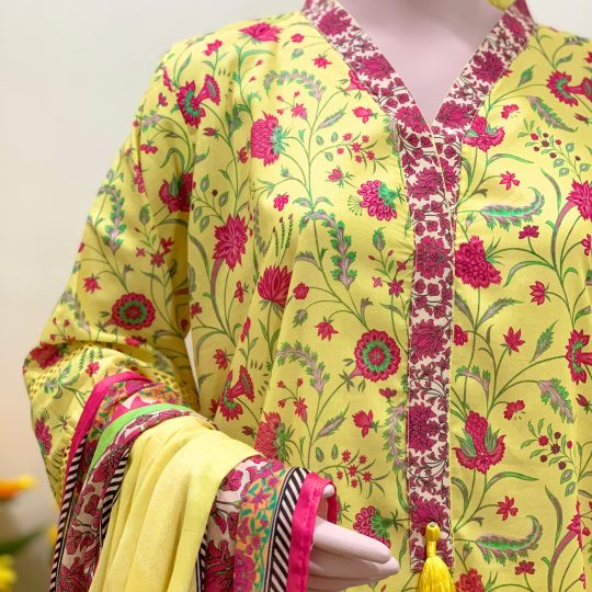 Marigold Roses - Long shirt with wide Palazzo - 3 pc - Lawn